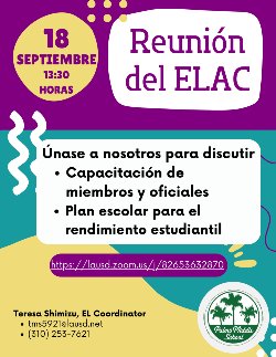 ELAC meeting flyer in Spanish